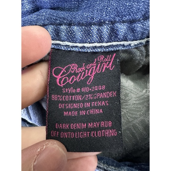 Rock and Roll Jeans 29 Blue Original Low Rise Bootcut Flare Distressed Bling Y2K - Picture 14 of 14